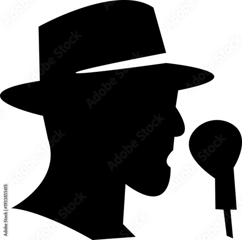 Detective Icon with hat, Sherlock Style Silhouette, Mystery Investigation Symbols, Anonymous invisible character Crime Scene Clues, Forensic Evidence, Private Investigator Logo for Web App Design