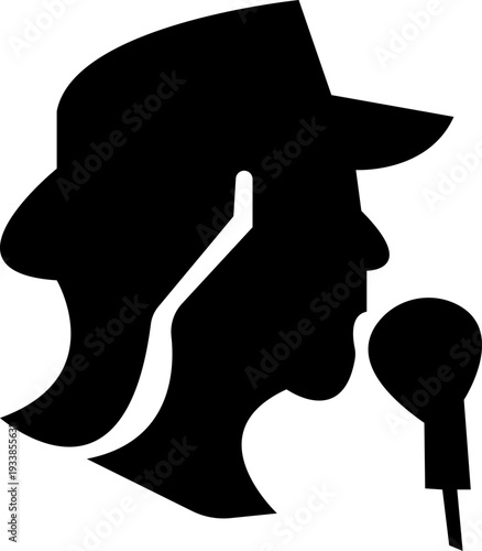 Detective Icon with hat, Sherlock Style Silhouette, Mystery Investigation Symbols, Anonymous invisible character Crime Scene Clues, Forensic Evidence, Private Investigator Logo for Web App Design