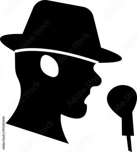 Detective Icon with hat, Sherlock Style Silhouette, Mystery Investigation Symbols, Anonymous invisible character Crime Scene Clues, Forensic Evidence, Private Investigator Logo for Web App Design