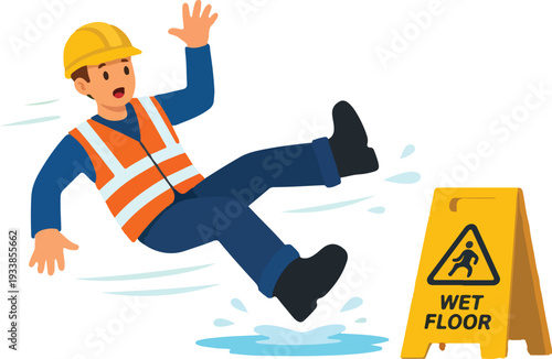 Workplace Slip and Fall Accident Flat Vector Full Body