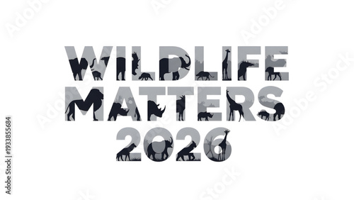 Wildlife conservation concept with animal silhouettes in bold typography