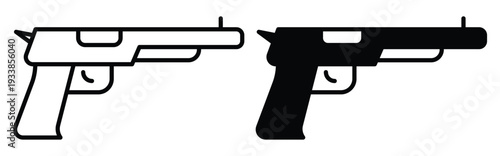Black and White Simple Illustration of a Handgun Design for Graphics
