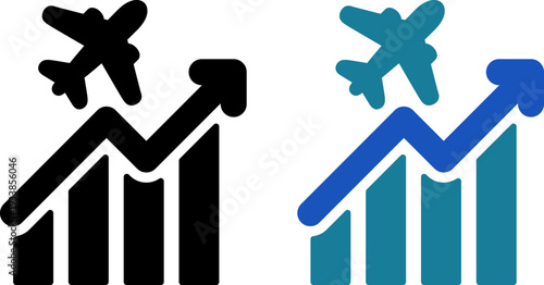 成長する航空業界を表すグラフと飛行機のアイコン（Air Travel Growth Chart Icon）
