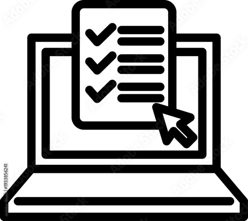 オンラインチェックリスト・タスク管理を表すノートパソコンのシンプルアイコン（Laptop Checklist and Task Management Icon）
