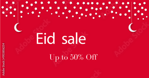 Bold Eid Sale Banner with Crescent Moons and Stars – Up to 50% Off