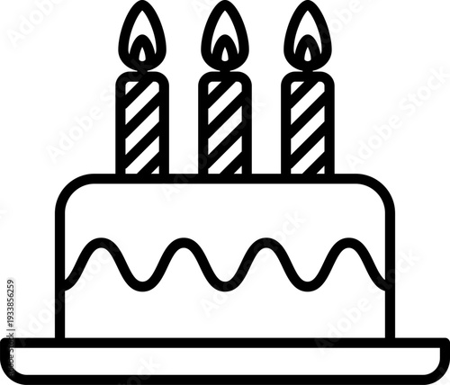誕生日を祝うキャンドル付きケーキのシンプルアイコン（Birthday Cake with Candles Icon）
