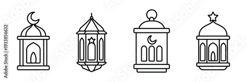 arabic lantern ornament line icons