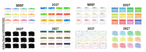 Set of calendars for 2027 isolated on a white background
