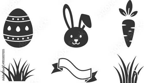 Easter themed black icons set for holiday design with decorative elements