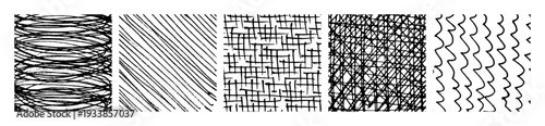 Set of monochrome hand-drawn crosshatch textures