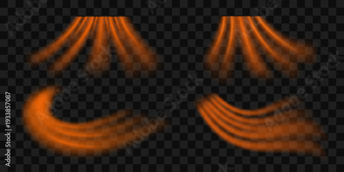 Realistic set of hot flow from the air conditioner. Realistic 3d vector illustration isolated on transparent background.