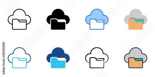 Cloud storage icons set multiple style collection. Editable stroke 
