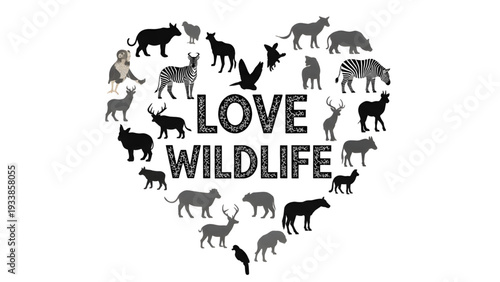 Heartfelt love for wildlife with diverse animal silhouettes