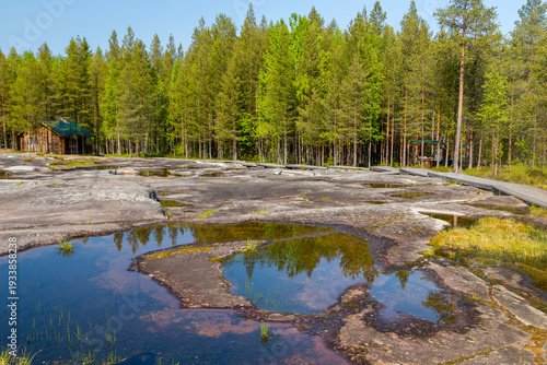 06.07.2019: Russia, Karelia. White Sea petroglyphs (ancient rock paintings) in Zalavruga, Belomorsk.