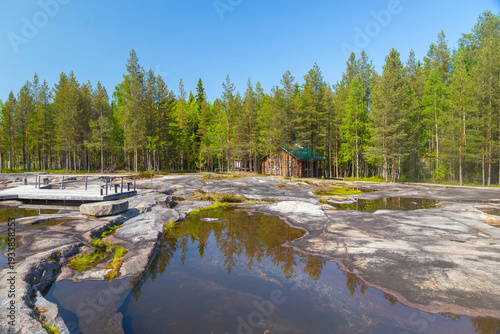 06.07.2019: Russia, Karelia. White Sea petroglyphs (ancient rock paintings) in Zalavruga, Belomorsk.