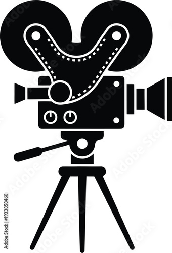 Vintage film camera on tripod symbolizing filmmaking and movie production with a classic cinematic feel