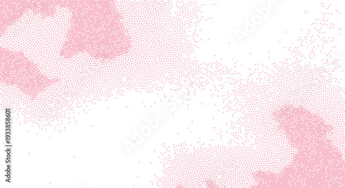 Soft Pale Pink Halftone Dot Pattern with Cloud-like Abstract Shapes on White Background. Gentle Graphic Texture.