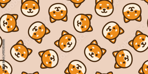 かわいい柴犬のシームレス背景画像。（Seamless background image of a cute Shiba Inu.）
