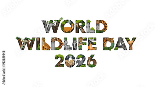 Vibrant World Wildlife Day 2026 celebration with diverse animals