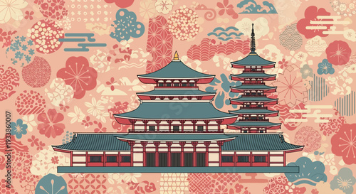Japanese Temple Pagoda Traditional Pattern Background