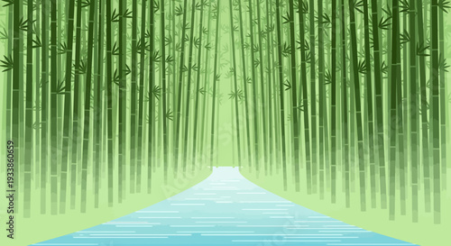 Bamboo Forest Path with River