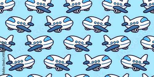 かわいい飛行機のシームレスな背景画像。（Seamless background image of cute airplanes.）
