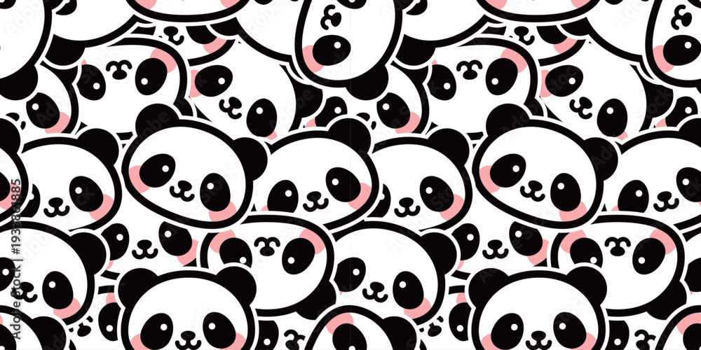 Fototapeta premium かわいいパンダの顔が敷き詰められたシームレスパターン｜動物背景イラスト Seamless Pattern Filled with Cute Panda Faces 