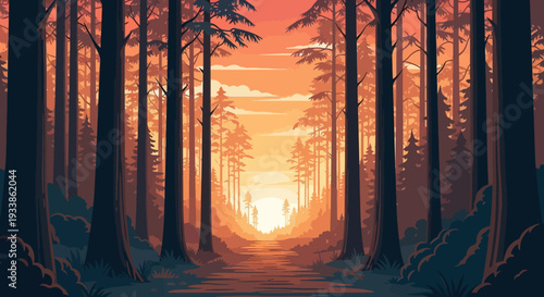 Forest Path at Sunset