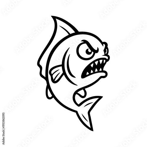 Dibujo sencillo con líneas de una piraña o pez enojado saltando 
