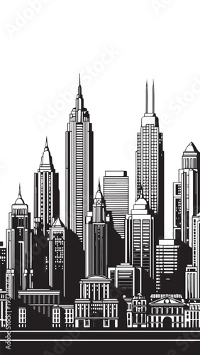 Monochrome Sky City: A Detailed Lineart Illustration of a Modern Downtown Skyline.