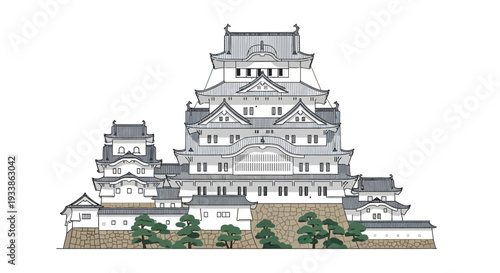 Himeji Castle Illustration - Japanese Architecture Landmark