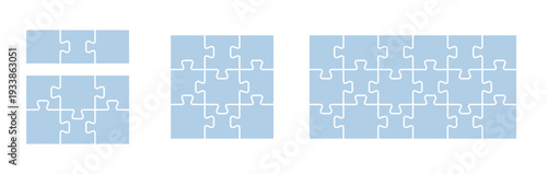 Jigsaw puzzle piece set in different sizes. Collection of 4 templates with outline for game, infographic, educational design Vector jigsaw picture texture collection Kit of Puzzle grid business chains