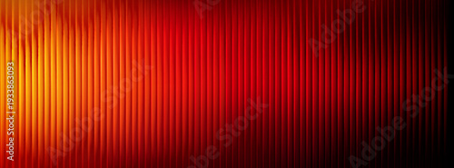 Vibrant glass fractal with gradient red and orange waves, radiant abstract vector background. Glowing geometric patterns with warm light effect. Prismatic neon repeated vertical lines, ribbed texture