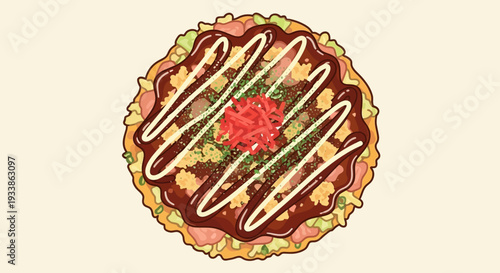 Okonomiyaki Japanese Savory Pancake Top View