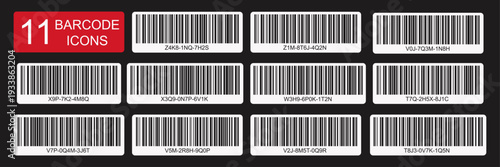 Thick bar code patterns with serial data stripes. Abstract price tags. Fake product design.