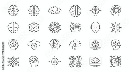 24 Neuro-technology and Brain Wellness Vector Icons with Copy Space.
