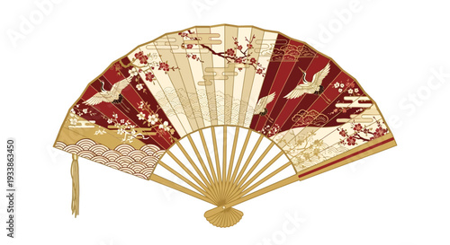 Japanese Fan Crane Cherry Blossom Design