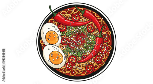 Spicy Ramen Noodles with Egg and Chili Peppers