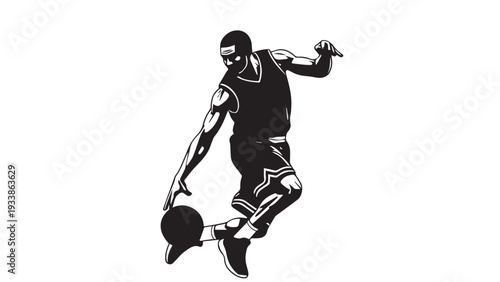 Dynamic silhouette of a soccer player kicking a ball in action.