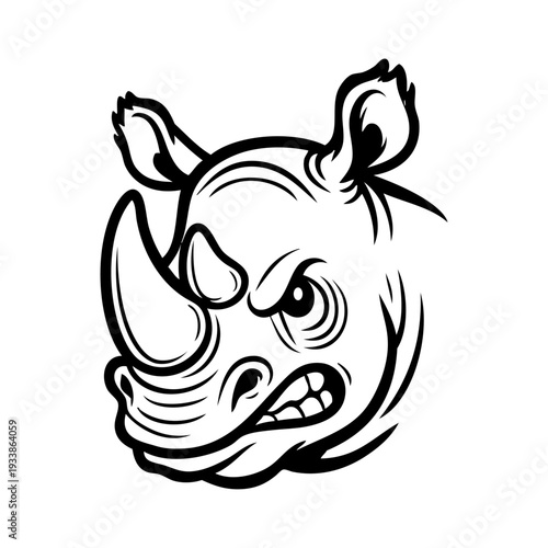 Dibujo sencillo con líneas de la cabeza de un rinoceronte enojado