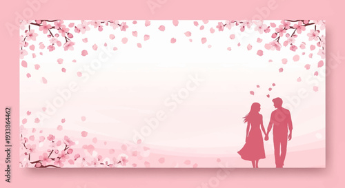Couple Silhouette Walking Under Cherry Blossoms