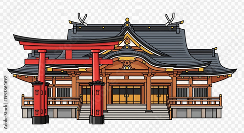 Pixel Art Japanese Shrine and Torii Gate
