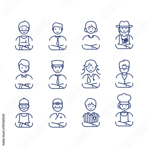 collection de personnages, dessin au trait vecteur, portrait de métier, tête