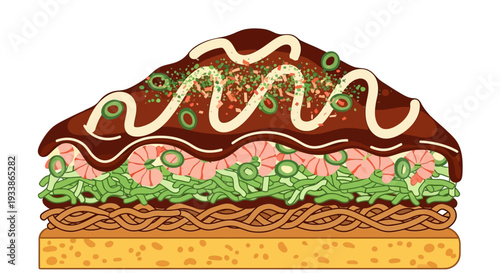 Delicious Okonomiyaki Japanese Food Illustration