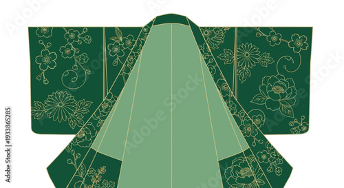 Green Kimono with Golden Floral Pattern