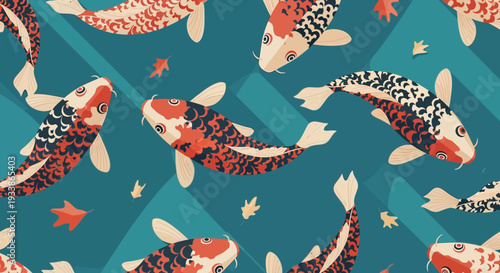 Koi Fish Pattern Seamless Japanese Water Animal Illustration