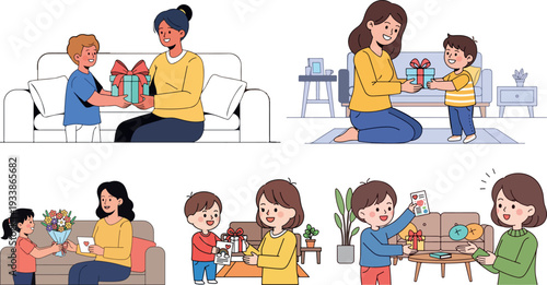 Happy Family Spending Time Together Isolated Transparent Background Flat 2D Vector