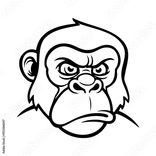 Dibujo sencillo con líneas de la cabeza de un gorila o chimpancé enojado