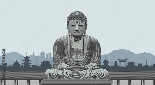 Great Buddha Statue, Kamakura, Japan - Pixel Art Style
