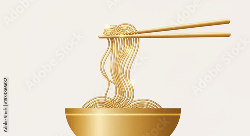 Golden Noodles in Bowl with Chopsticks